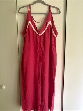 Women’s Red Sleeveless Jumpsuit with Contrast Trim